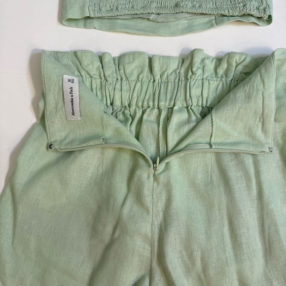 Abercrombie & Fitch Light Green high rise short set linen size XS crop bow - Picture 7 of 12